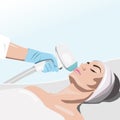 Illustration. Epilation hair removal procedure on a womanÃ¢â¬â¢s face. Beautician doing laser rejuvenation in a beauty salon.